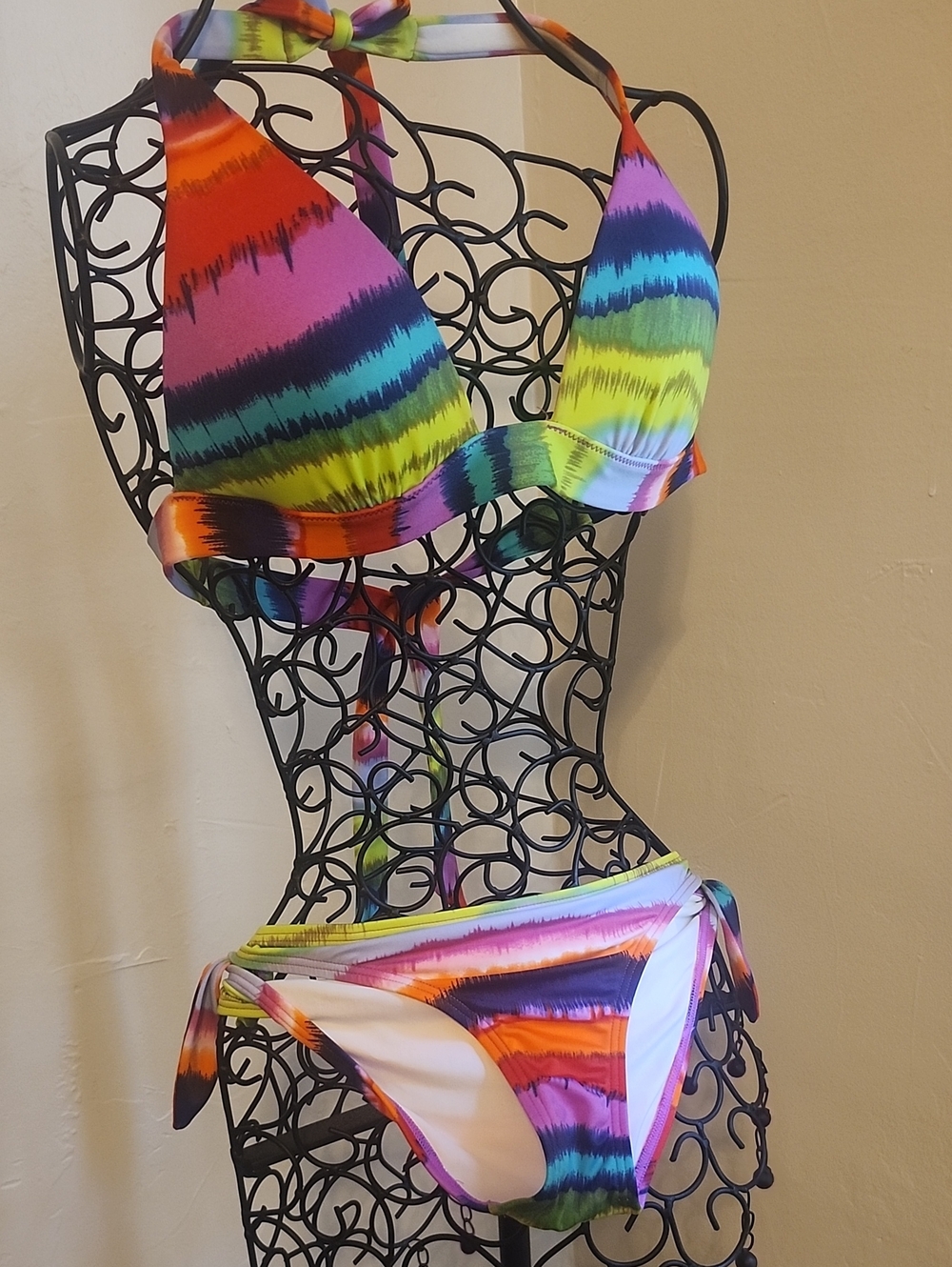 Vibrant Multicolor Tie-Dye Halter Bikini Set